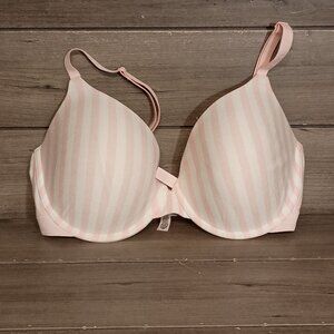 Victoria Secret Pink/White Striped Underwire Bra Size 34DDD